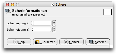 Dialogfenster des Werkzeuges Scheren